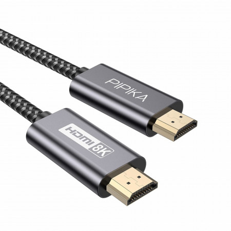Cablu HDMI 2.1 PIPIKA, nailon, gri/negru, 2 m, 8K - Img 1