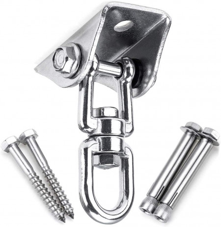 Carlig rotativ cu suruburi pentru suspendare hamac/leagan Minzhenamz, otel inoxidabil, argintiu, 10 x 6,8 cm