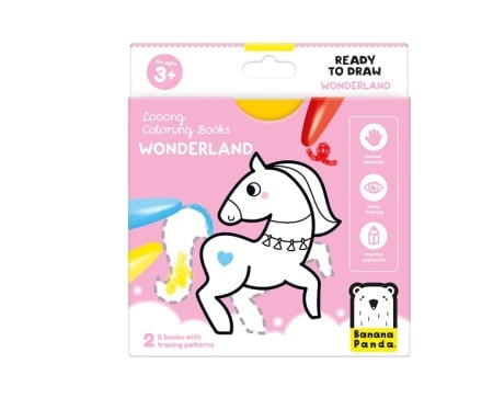 Carte de colorat pentru copii Banana Panda Ready To Draw, Unicorni si Zane Wonderland, 23 ilustratii simple, 2 carti tip acordeon, 96 cm lungime