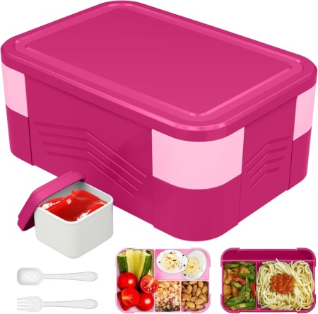 Caserola pentru pranz Midi Bento, plastic, roz, 1550 ml, 20,7 x 14,71 x 9,4 cm