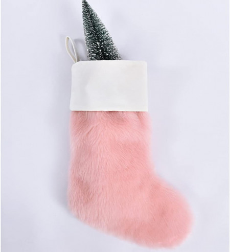 Ciorap de craciun XWTEX, blana artificiala, roz, 50 cm - Img 1