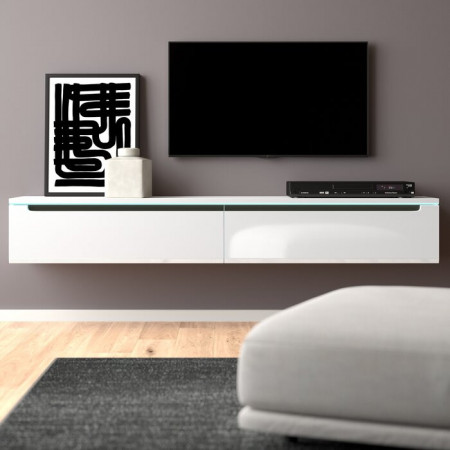 Comoda TV Shively, MDF, alba, 180 x 24 x 33 cm - Img 1