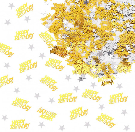 Confetti &quot;HAPPY BIRTHDAY&quot; Hileyu, auriu, plastic, 40 g