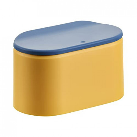 Cos de gunoi cu capac pentru birou Lecone, plastic, galben/albastru, 13 x 12 x 22 cm