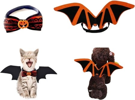 Costum de Halloween pentru caini/pisici Butyeak, textil/pasla, negru/portocaliu, marime universala