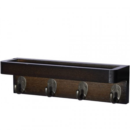 Cuier cu 4 carlige pentru chei HomeXin, lemn/cupru, maro/negru, 25,4 x 7,62 x 7,29 cm