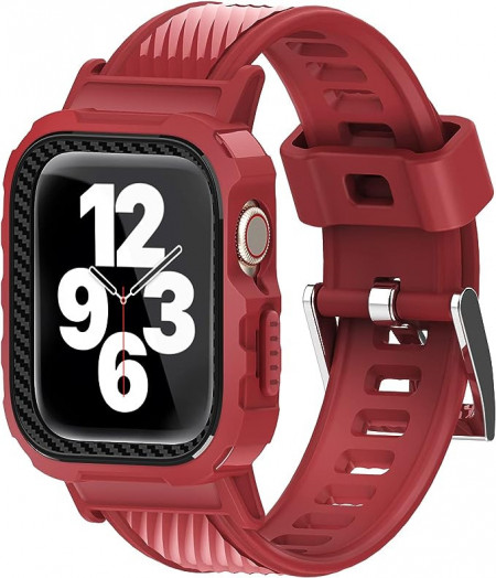 Curea cu carcasa de protectie pentru pentru Apple Watch SE Series 7/6/5/4/3/2/1 URBANITE, TPU, rosu, 175 - 245 mm