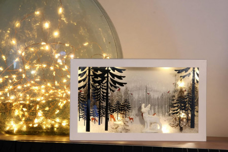 Decoratiune iluminata de Craciun KONTARBOOR, lemn, alb cald, 15 x 25 cm
