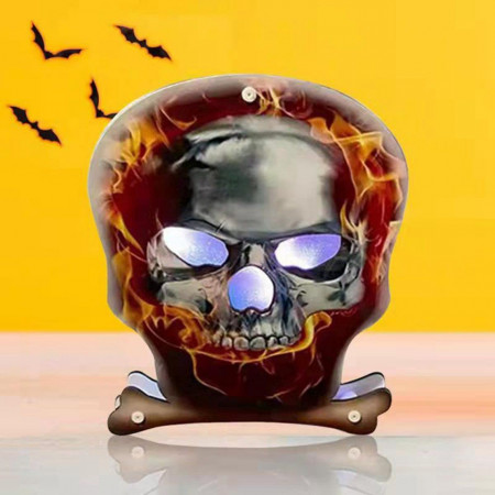 Decoratiune pentru Halloween Ding Yongliang, LED, model craniu, lemn, multicolor, 19 x 23,5 cm