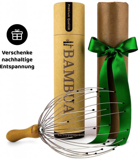 Dispozitiv de masaj pentru scalp BAMBUA, bambus/metal, natur/argintiu, 24 de degete