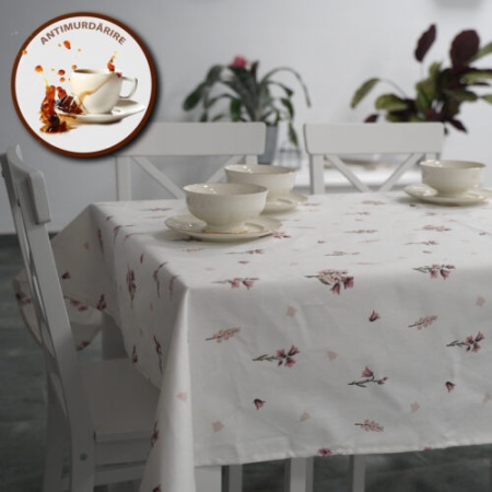 Fata de masa antimurdarie 100% Bumbac, 180x320 cm, Imprimeu Floral Roz