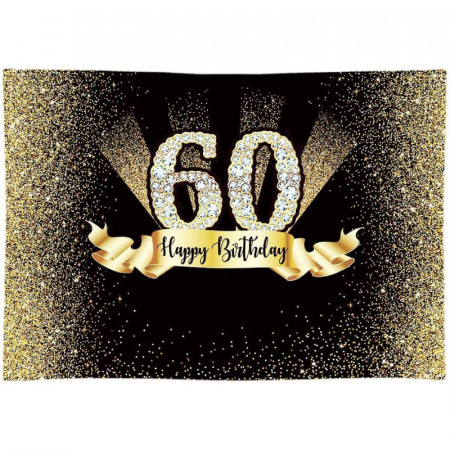Fundal foto pentru aniversare 60 de ani Allenjoy, poliester, negru/auriu, 215 x 150 cm