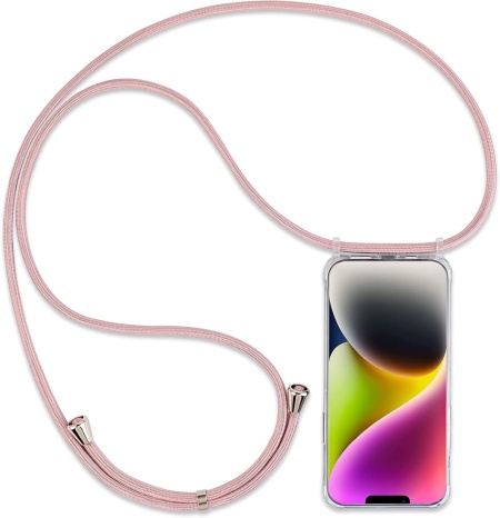 Husa cu snur pentru iPhone 14 Pro Max DiDaDi, poliester/TPU, roz/transparent, 6,7 inchi