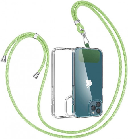 Husa de protectie cu snur pentru iPhone 11 Pro Max Gumo, TPU/poliester, transparent/verde deschis, 6.5 inchi