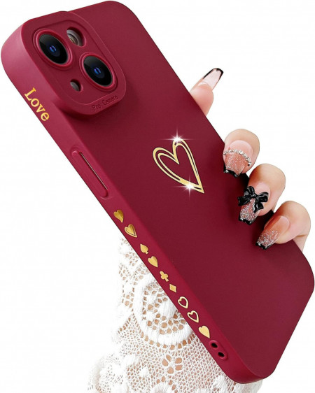 Husa de protectie pentru iPhone 14 SmoBea, silicon, rosu inchis/auriu, 6,1 inchi