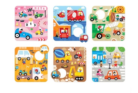 Joc tip puzzle pentru copii si bebelusi, Banana Panda, Match the Vehicles, 36 piese, 6 placi formate din 6 piese cu vehicule