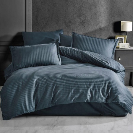 Lenjerie de pat Cotton Deluxe Home & Deco, Damasc Saten Gri antracit Bumbac 100%, XXL