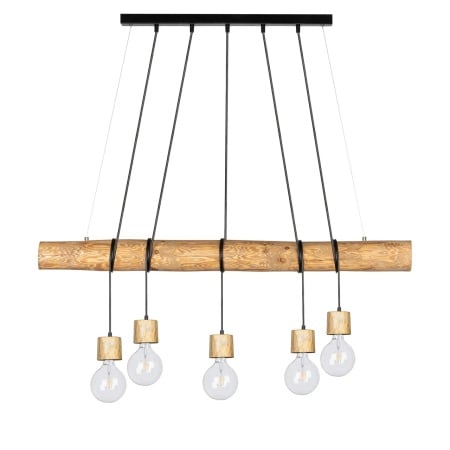 Lustra tip pendul Trabo Pino, 5 lumini, metal/lemn masiv, natur/negru/auriu, 115 x 150 x 12 cm