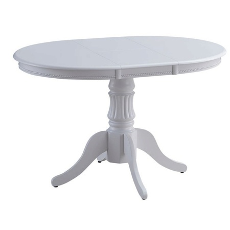 Masa extensibila living KL Willy, cadru lemn masiv, ovala, MDF Furniruit, 90-123x90x76 cm, Alb