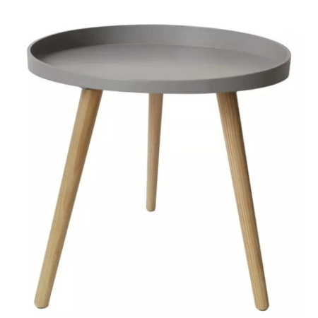 Masuta cafea rotunda, AB360, cadru lemn, blat polipropilena, 49.5x44.5 cm, gri