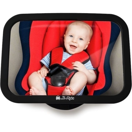 Oglinda auto supraveghere bebe, MyHappyRide, fixare tetiera, suport anti-alunecare, negru, Resigilat, Grad A