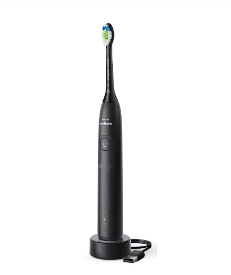Periuta de dinti electrica Philips Sonicare HX7101/01, 62.000 miscari/minut, autonomie 21 zile, 1 mod periere, 2 intensitati, senzor presiune integrat, functia BrushSync, inclus capat de periere Otimal White, negru, Resigilat, Grad A