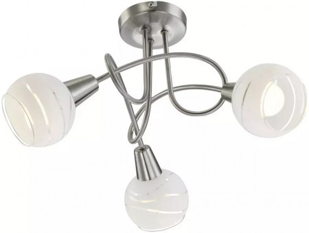 Plafoniera cu 3 lumini Lindby, LED, metal/sticla, argintiu/alb, 25 x 48 cm - Img 1