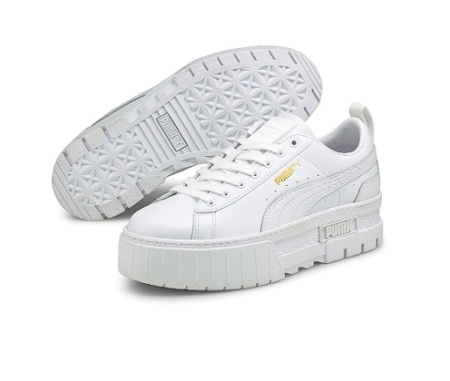 Puma, Pantofi sport flatform de piele Mayze Classic, Alb, 39, Resigilat, Grad A