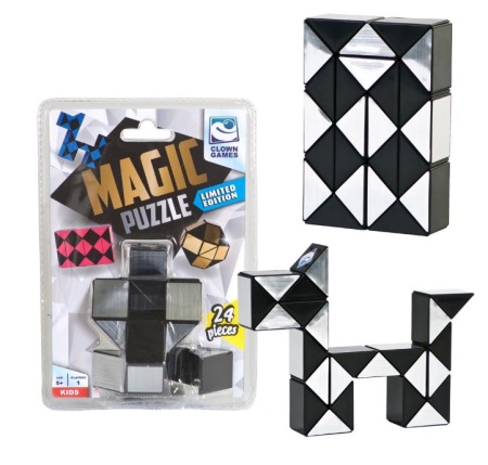 Puzzle Magic Sarpe 3D Clown Games, plastic, 24 piese, argintiu si negru