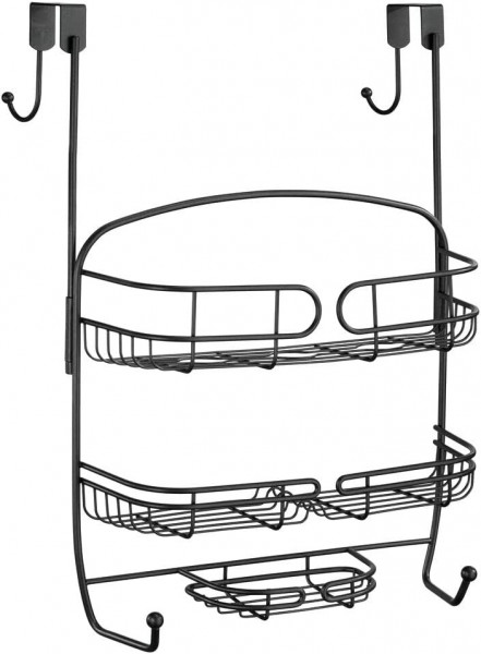Raft suspendat pentru baie mDesign, metal, negru, 34,7 x 20,6 x 49,8 cm - Img 1