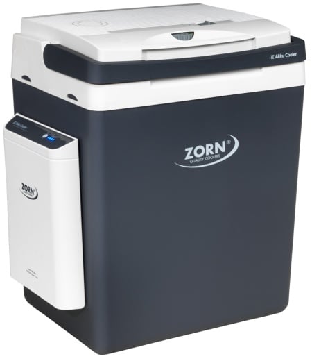 RESIGILAT - Lada frigorifica auto si camping ZORN Z 32 LNP, 29 litri, alimentare 12V/230V + acumulator extern Li-ion 20.8 Ah, racire-incalzire, alb-gri