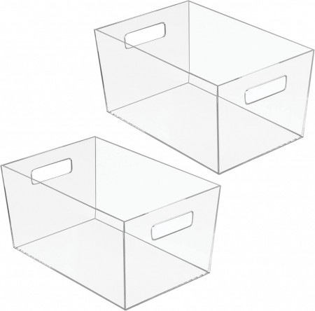 Set 2 cutii de depozitare mDesign, plastic, transparent, 30,5 x 20,3 x 15,2 cm