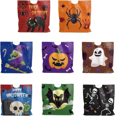 Set 24 pungi pentru Halloween Azexcy, plastic, multicolor, 16,5 x 16,5 cm