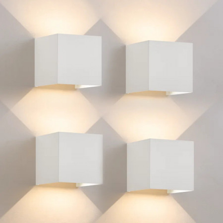 Set 4 aplice de perete Zmh, LED, metal, alb, 10 x 10 x 10 cm, 5W