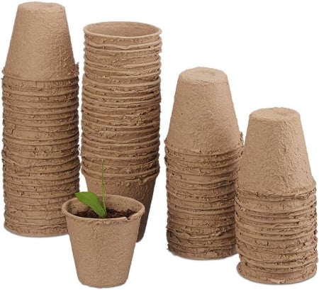 Set 50 de ghivece de cultivare biodegradabile MMBOX, celuloza, rotunde, 8 x 8 cm, bej