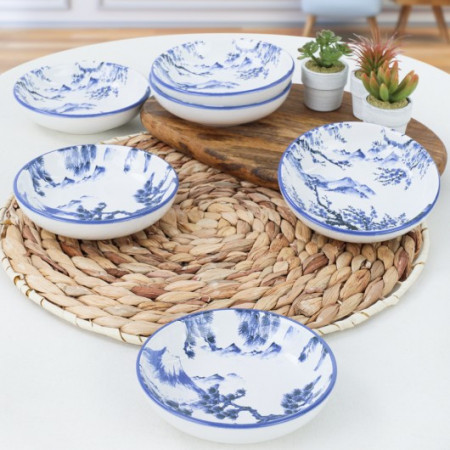 Set 6 boluri pentru sos Keramika, 13 x 13 x 3.3 cm, ceramica, Alb-albastru