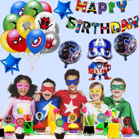 Set aniversar animat pentru copii Smileh, latex/folie/hartie, multicolor, 43 piese