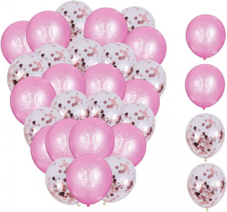 Set aniversar pentru 40 de ani Ungfu Mall, latex, roz/alb, 30 bucati, 30 cm
