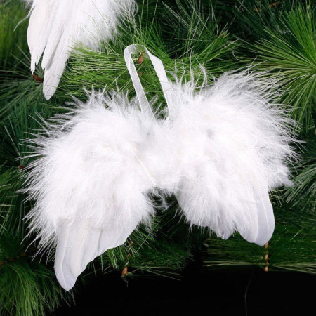 Set de 10 decoratiuni aripi de ingeri pentru Craciun Miss Good, pene/textil, alb 13 x 12 cm