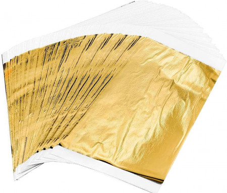 Set de 100 foite de aur BOBOZHONG, cupru/zinc, auriu, 14 x 14 cm