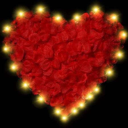 Set de 1000 petale de trandafir cu sir LED Sumind, textil, rosu, 5 x 5 cm