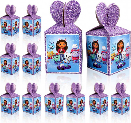 Set de 12 cutii cadou pentru petrecere copii Yisscen, hartie, multicolor, animat, 8,5 x 8,5 x 10 cm
