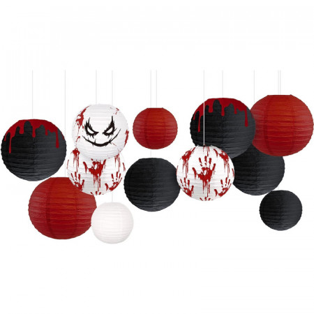 Set de 12 decoratiuni pentru Halloween AOBKIAT, alb/rosu/negru, hartie, 20 /25/ 30 cm