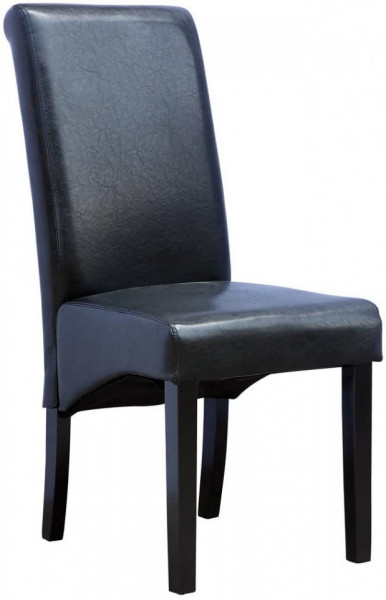 Set de 12 scaune de living Cambridge, piele sintetica neagra, picioare lemn inchis, spatar curbat - Img 1
