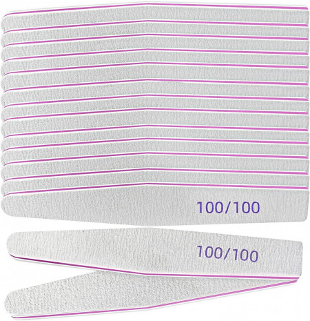 Set de 15 pile pentru unghii Lofuanna, granulatie 100/100, gri/alb/roz, 17,8 cm
