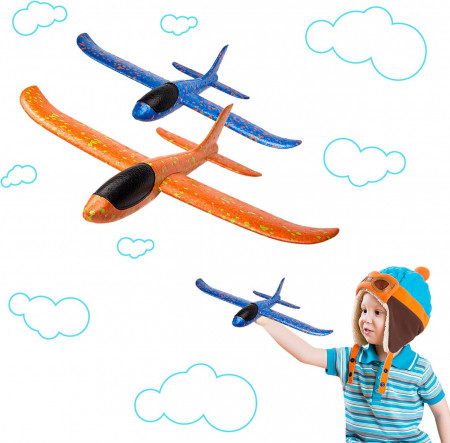 Set de 2 avioane pentru copii BeYumi, spuma, portocaliu/albastru, 32 x 34 x 2,5 cm