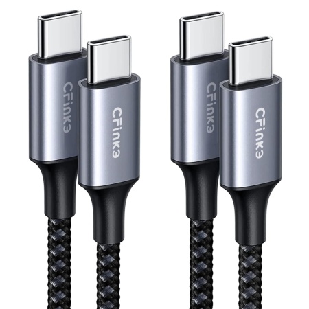 Set de 2 cabluri USB C la USB C CFinke, nailon/metal, gri, 1 m