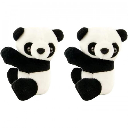 Set de 2 clipsuri decorative in forma de panda Nesloonp, bumbac/PP, alb/negru, 10 cm