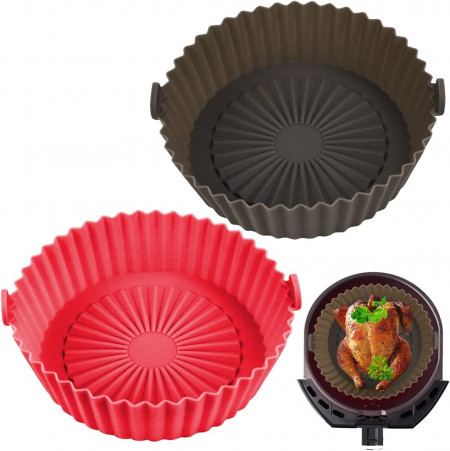 Set de 2 cosuri pentru friteuza cu aer Tongboke, silicon, rosu/maro, 20,7 x 16,5 x 6,7 cm