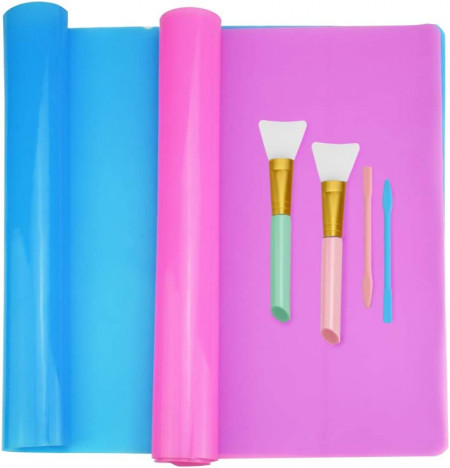 Set de 2 covorase pentru protectie NELAHSHA, silicon, roz/albastru, 30 x 40 cm